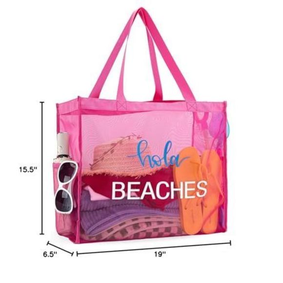 Montana Mesh Beach Travel Bag Large Pink Pool Bag Net B Shoulder :') - Picture 7 of 7